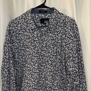 Men's Blue Floral Casual Button Down Shirt